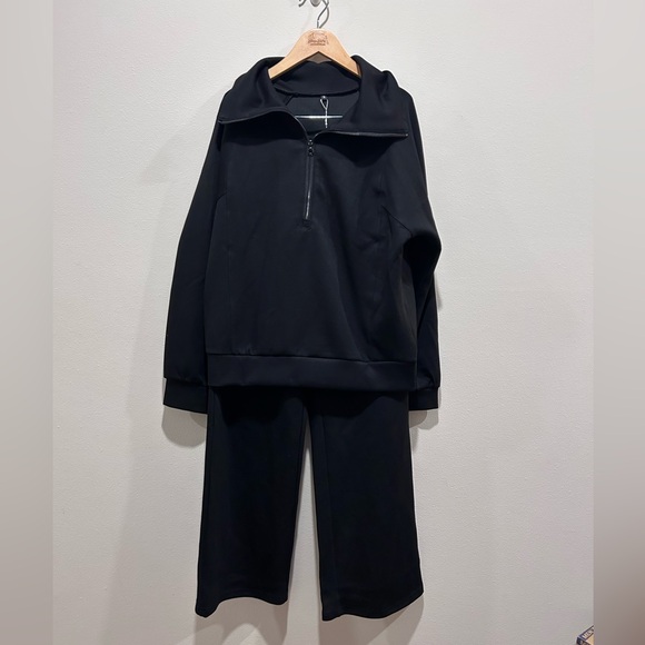 Anrabess Women's 2 piece Black Wide-Leg Outfit Leisure, size Medium - Picture 2 of 5